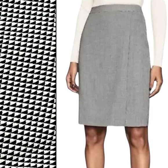 REISS Skirt WMNS 4 Romy Wool Blend Wrap Front Pencil Micro Check Career Capsule - Picture 1 of 13